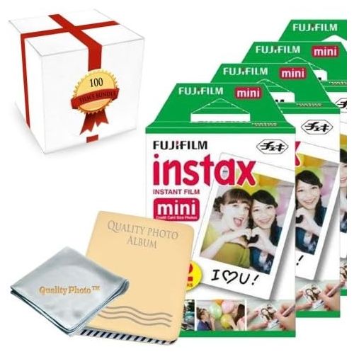 후지필름 Fujifilm INSTAX Mini Instant Film 10 Pack (100 Films) for All fujifilm Mini Instant Cameras - Photo Album - Microfiber Cloth - ~ Gift Packaging ~