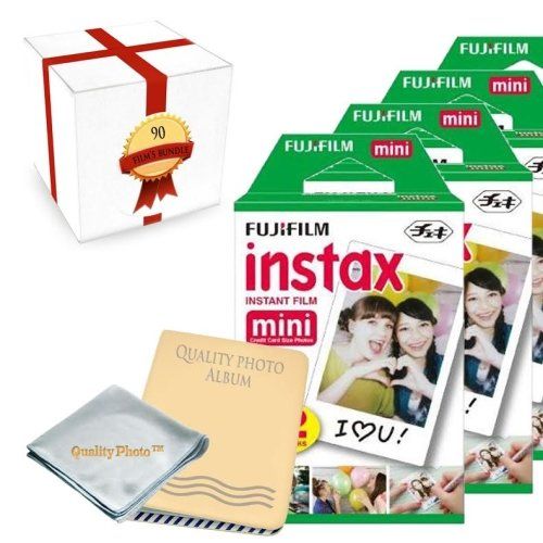 후지필름 Fujifilm INSTAX Mini Instant Film 9 Pack (90 Films) for All fujifilm Mini Instant Cameras - Photo Album - Microfiber Cloth - ~ Gift Packaging ~