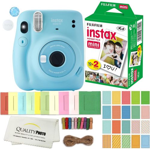 후지필름 FUJIFILM INSTAX Mini 11 Instant Film Camera Plus Instax Film and Accessories Stickers, Hanging Frames and Microfiber Cloth (Sky Blue)