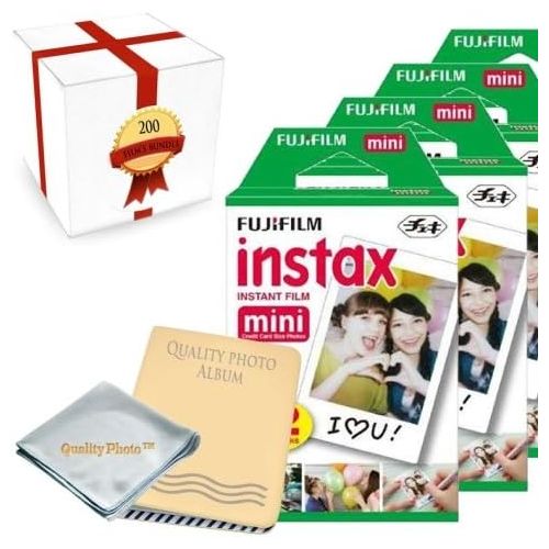 후지필름 Fujifilm INSTAX Mini Instant Film 20 Pack (200 Films) for All fujifilm Mini Instant Cameras - Photo Album - Microfiber Cloth - ~ Gift Packaging ~