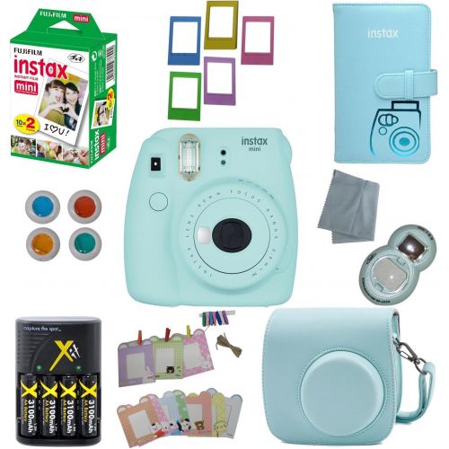 후지필름 Fujifilm Highdas Instax Mini 9 Instant Camera ? 10 Pack Accessory Camera Bundle ? 20 Instax Film ? Camera Case ? Instax Leather Album - 4 AA Rechargeable Batteries & Charger - and Much More