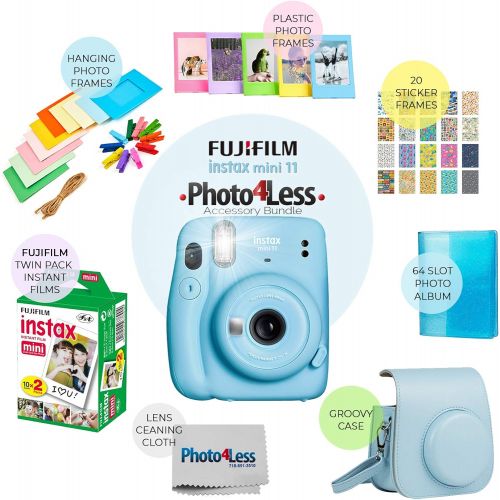 후지필름 Fujifilm Instax Mini 11 Instant Camera - Sky Blue (16654762) 2X Fujifilm Instax Mini Twin Pack Instant Film (40 Sheets) + Protective Case + Photo Album - Instax Mini 11 Accessory G