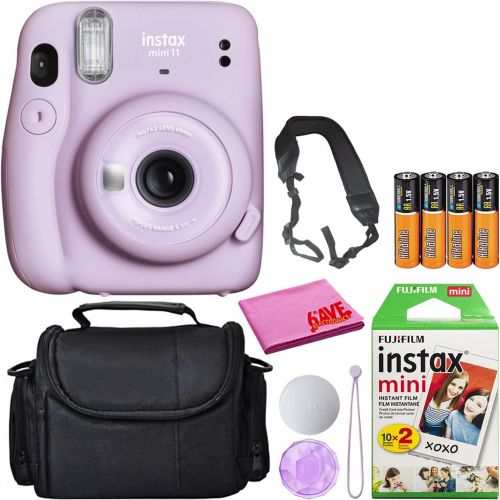 후지필름 Fujifilm Instax Mini 11 Instant Camera (Lilac Purple) (16654803) Deluxe Bundle -Includes- (20) Instax Mini Instant Films + Carrying Case + Batteries + Neck Strap