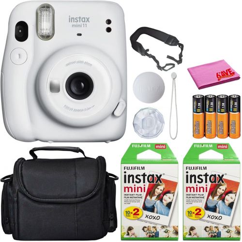 후지필름 Fujifilm Instax Mini 11 Instant Camera (Ice White) (16654798) Essential Bundle -Includes- (40) Instax Mini Instant Films + Carrying Case + Batteries + Neck Strap