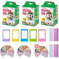 Fujifilm Instax Mini Instant Film (3 Pack, 60 Sheets) 5 Plastic Desk Frames + 60 Sticker Frames + 2 Packs Corner Stickers