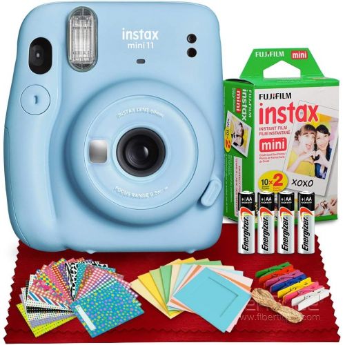 후지필름 FUJIFILM INSTAX Mini 11 Instant Film Camera (Sky Blue) with Fujifilm Instax Mini Twin Film (20 Exposures) and Accessories Bundle