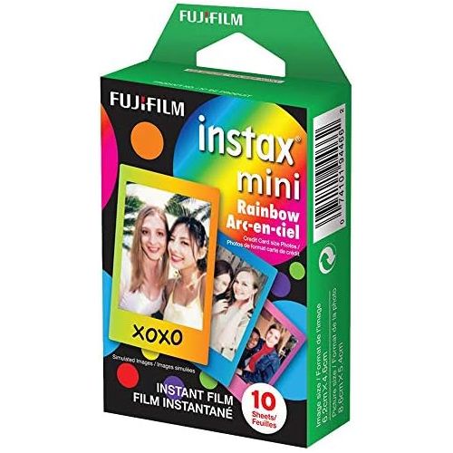 후지필름 Fujifilm Instax Mini 11 Instant Camera - Ice White (16654798) + Fujifilm Instax Mini Twin Pack Instant Film (16437396) + Single Pack Rainbow Film + Case + Travel Stickers