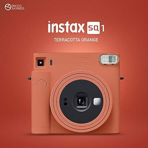 후지필름 Fujifilm Instax SQ1 Instant Camera (Terracotta Orange) w/ Deluxe Accessories Bundle w/Padded Carrying Case, Instax Square Instant Film (20 Exposures), Square Black Instant Film (10