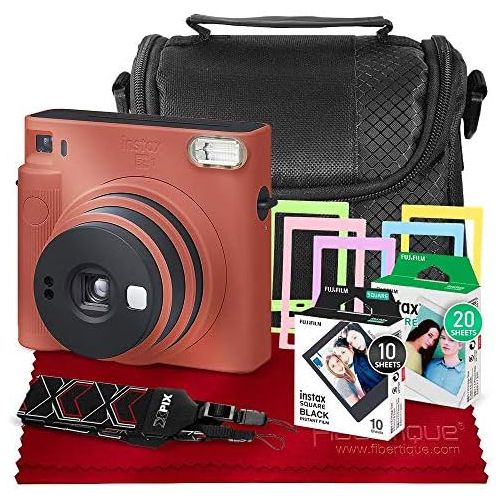 후지필름 Fujifilm Instax SQ1 Instant Camera (Terracotta Orange) w/ Deluxe Accessories Bundle w/Padded Carrying Case, Instax Square Instant Film (20 Exposures), Square Black Instant Film (10