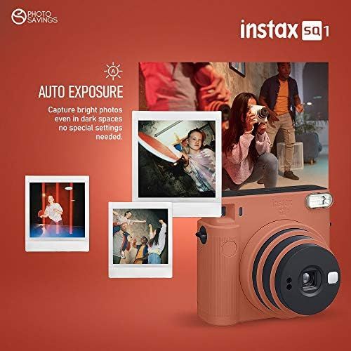 후지필름 Fujifilm Instax SQ1 Instant Camera (Terracotta Orange) w/ Deluxe Accessories Bundle w/Padded Carrying Case, Instax Square Instant Film (20 Exposures), Square Black Instant Film (10