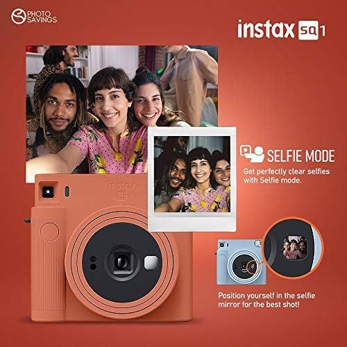 후지필름 Fujifilm Instax SQ1 Instant Camera (Terracotta Orange) w/ Deluxe Accessories Bundle w/Padded Carrying Case, Instax Square Instant Film (20 Exposures), Square Black Instant Film (10