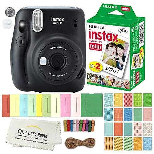 후지필름 FUJIFILM INSTAX Mini 11 Instant Film Camera Plus Instax Film and Accessories Stickers, Hanging Frames and Microfiber Cloth (Charcoal Gray)