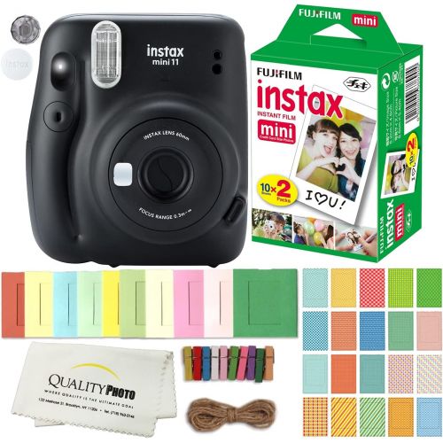 후지필름 FUJIFILM INSTAX Mini 11 Instant Film Camera Plus Instax Film and Accessories Stickers, Hanging Frames and Microfiber Cloth (Charcoal Gray)