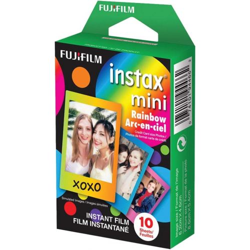 후지필름 Fujifilm Instax Mini 11 Instant Camera - Charcoal Grey (16654786) + Fujifilm Instax Mini Twin Pack Instant Film (16437396) + Single Pack Rainbow Film + Case + Travel Stickers