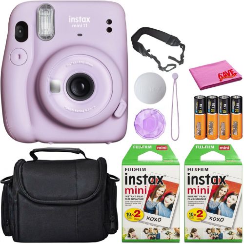 후지필름 Fujifilm Instax Mini 11 Instant Camera (Lilac Purple) (16654803) Essential Bundle -Includes- (40) Instax Mini Instant Films + Carrying Case + Batteries + Neck Strap