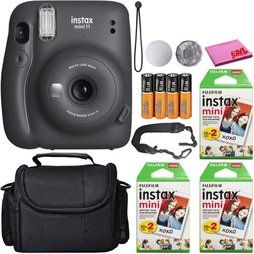 후지필름 Fujifilm Instax Mini 11 Instant Camera (Charcoal Gray) (16654786) Best-Value Bundle -Includes- (60) Instax Mini Instant Films + Carrying Case + Batteries + Neck Strap