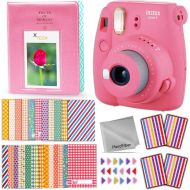 FujiFilm Instax Mini 9 Instant Camera (Flamingo Pink) + Accessories Kit Includes: 64 Pocket Photo Album, 60 Colorful Sticker Frames, Corner Stickers, HeroFiber Cloth + Accessory Bu
