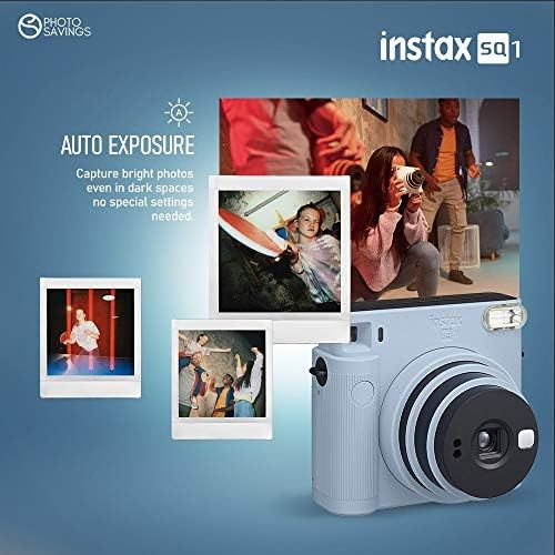 후지필름 Fujifilm Instax SQ1 Instant Camera (Glacier Blue) w/ Deluxe Accessories Bundle Includes Padded Carrying Case, Instax Square Instant Film (20 Exposures), Square Black Instant Film (