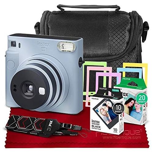 후지필름 Fujifilm Instax SQ1 Instant Camera (Glacier Blue) w/ Deluxe Accessories Bundle Includes Padded Carrying Case, Instax Square Instant Film (20 Exposures), Square Black Instant Film (