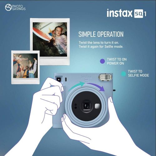 후지필름 Fujifilm Instax SQ1 Instant Camera (Glacier Blue) w/ Deluxe Accessories Bundle Includes Padded Carrying Case, Instax Square Instant Film (20 Exposures), Square Black Instant Film (