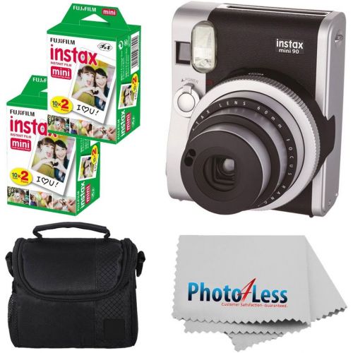 후지필름 Fujifilm INSTAX Mini 90 Neo Classic Instant Camera (Black) with 2X Fujifilm Instax Mini 20 Pack Instant Film (40 Shots) + Compact Camera Case + Cleaning Cloth - International Versi