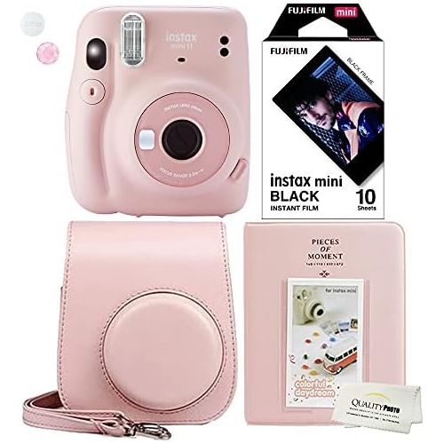 후지필름 Fujifilm Instax Mini 11 Blush Pink Instant Camera Plus Case, Photo Album and Fujifilm Character 10 Films (Black)