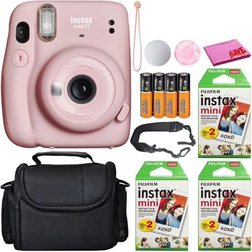 후지필름 Fujifilm Instax Mini 11 Instant Camera (Blush Pink) (16654774) Best-Value Bundle -Includes- (60) Instax Mini Instant Films + Carrying Case + Batteries + Neck Strap