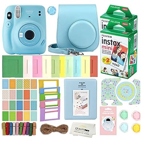 후지필름 Fujifilm Instax Mini 11 Instant Camera with Case, 40 Fuji Films, Decoration Stickers, Frames, Photo Album and More Accessory kit (Sky Blue)