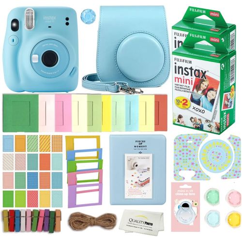 후지필름 Fujifilm Instax Mini 11 Instant Camera with Case, 40 Fuji Films, Decoration Stickers, Frames, Photo Album and More Accessory kit (Sky Blue)