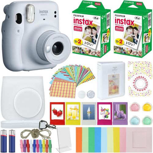 후지필름 Fujifilm Instax Mini 11 Instant Camera Ice White + MiniMate Accessories Bundle + Fuji Instax Film Value Pack (40 Sheets) Accessories Bundle, Color Filters, Album, Frames