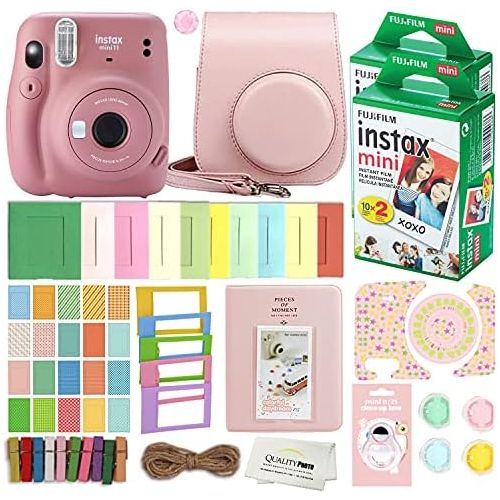 후지필름 Fujifilm Instax Mini 11 Instant Camera with Case, 40 Fuji Films, Decoration Stickers, Frames, Photo Album and More Accessory kit (Dusty Pink)