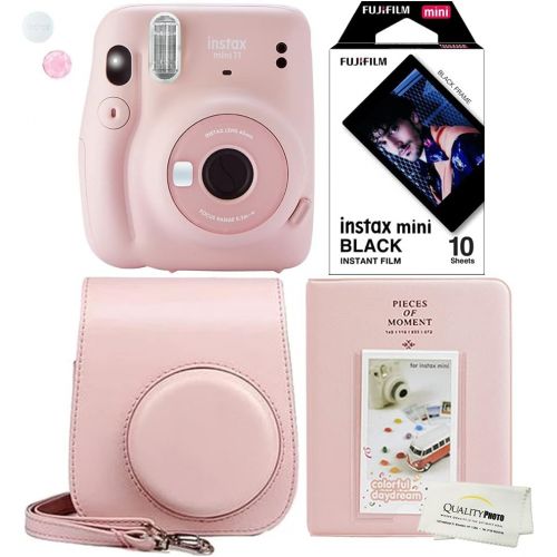 후지필름 Fujifilm Instax Mini 11 Blush Pink Instant Camera Plus Case, Photo Album and Fujifilm Character 10 Films (Black)