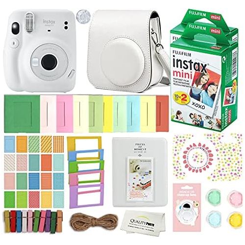 후지필름 Fujifilm Instax Mini 11 Instant Camera with Case, 40 Fuji Films, Decoration Stickers, Frames, Photo Album and More Accessory kit (Ice White)