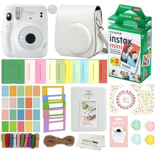 후지필름 Fujifilm Instax Mini 11 Instant Camera with Case, 40 Fuji Films, Decoration Stickers, Frames, Photo Album and More Accessory kit (Ice White)