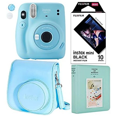 후지필름 Fujifilm Instax Mini 11 Polaroid sky Blue Instant Camera Plus Original Fuji Case, Photo Album and Fujifilm Character 10 Films (Black)