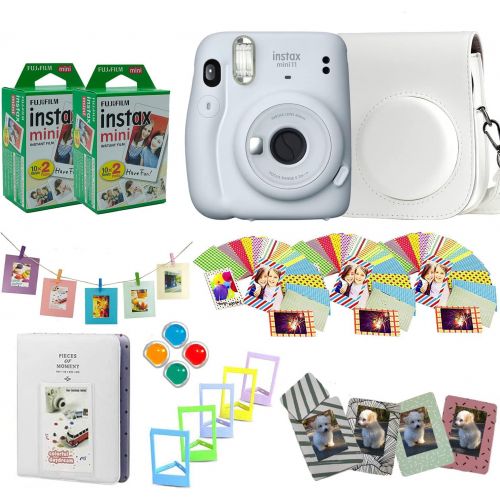 후지필름 Fujifilm Instax Mini 11 Instant Camera + Fuji Instax Film 40 Shots + Protective Case + Magnetic Frames + Album, Frames Design Kit (Ice White)