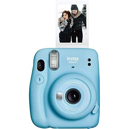 후지필름 Fujifilm Instax Mini 11 Instant Camera (Sky Blue) Bundle with Case, 2X Fuji Instax Mini Instant Film Twin Pack - 40 Sheets (White), Color Filters, Stickers, Frames, Photo Album and