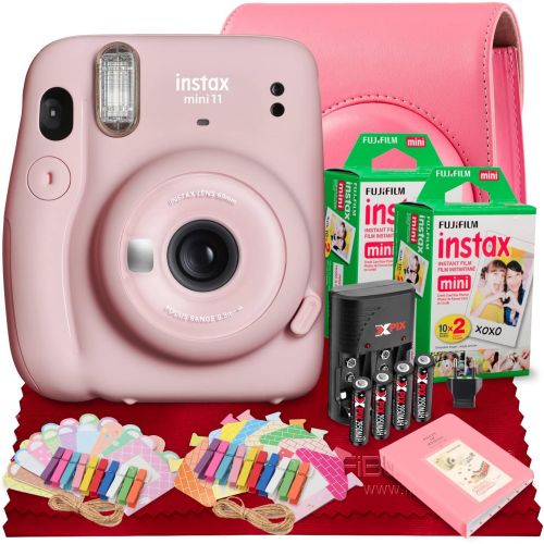 후지필름 PS FUJIFILM INSTAX Mini 11 Instant Film Camera (Blush Pink) with Fujifilm Instax Mini Twin Film (40 Exposures), Accessory Case and Accessories Bundle