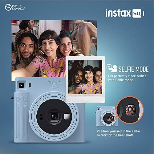 후지필름 Fujifilm Instax SQ1 Instant Camera (Glacier Blue) w/ Deluxe Accessories Bundle Includes Padded Carrying Case, Instax Square Instant Film (20 Exposures), Square Black Instant Film (