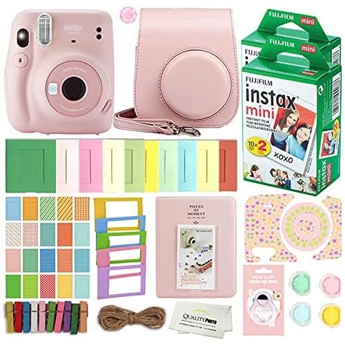 후지필름 Fujifilm Instax Mini 11 Instant Camera with Case, 40 Fuji Films, Decoration Stickers, Frames, Photo Album and More Accessory kit (Blush Pink)