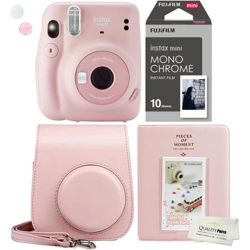 후지필름 Fujifilm Instax Mini 11 Blush Pink Instant Camera Plus Case, Photo Album and Fujifilm Character 10 Films (Monochrome)