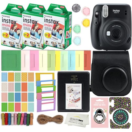 후지필름 Fujifilm Instax Mini 11 Instant Camera with Case, 60 Fuji Films, Decoration Stickers, Frames, Photo Album and More Accessory kit (Charcoal Grey)