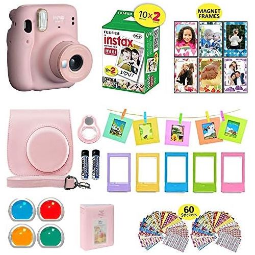 후지필름 Fujifilm Instax Mini 11 Instant Camera Blush Pink + Shutter Compatible Carrying Case + Fuji Film Value Pack (20 Sheets) + Shutter Accessories Bundle, Color Filters, Photo Album, As