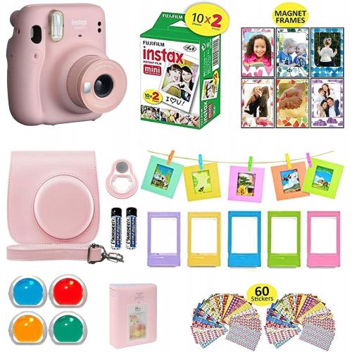 후지필름 Fujifilm Instax Mini 11 Instant Camera Blush Pink + Shutter Compatible Carrying Case + Fuji Film Value Pack (20 Sheets) + Shutter Accessories Bundle, Color Filters, Photo Album, As