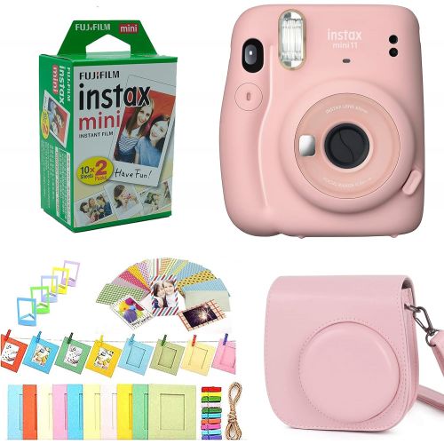 후지필름 Fujifilm Instax Mini 11 Instant Camera + Fuji Instax Film 20 Shots + Protective Case + Frames Design Kit (Blush Pink)