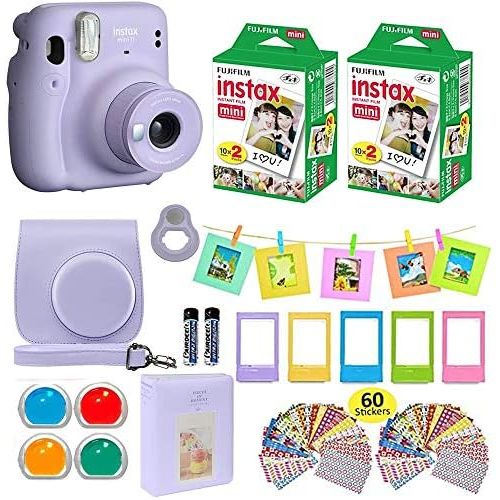후지필름 Fujifilm Instax Mini 11 Instant Camera + Shutter Compatible Carrying Case + Fuji Film Value Pack (40 Sheets) + Shutter Accessories Bundle, Color Filters, Photo Album, Assorted Fram