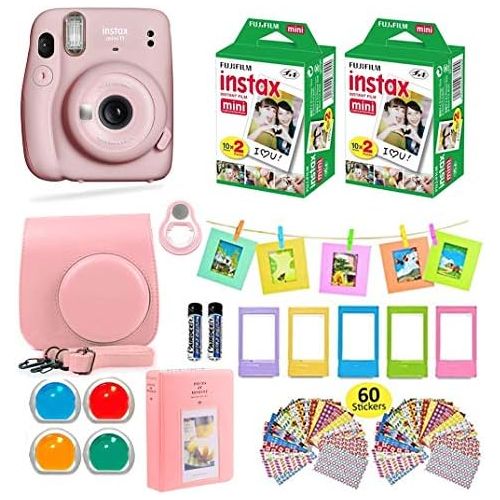 후지필름 Fujifilm Instax Mini 11 Instant Camera + Shutter Compatible Carrying Case + Fuji Film Value Pack (40 Sheets) + Shutter Accessories Bundle, Color Filters, Photo Album, Assorted Fram