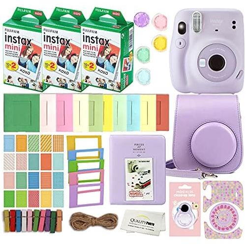 후지필름 Fujifilm Instax Mini 11 Instant Camera with Case, 60 Fuji Films, Decoration Stickers, Frames, Photo Album and More Accessory kit (Lilac Purple)