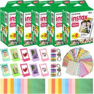 Fujifilm Instax Mini Instant Film (5 Pack, 100 Sheets) 10 Plastic Desk Frames + 20 Paper Frames Plus 60 Sticker Frames