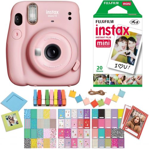 후지필름 Fujifilm Instax Mini 11 Blush Pink Instant Camera with Twin Pack Instant Film, Ritz Gear Frame Stickers a nd Ritz Gear Hanging Frames